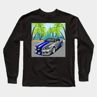 Paul walker's Skyline GTR R34 IN MIAMI Long Sleeve T-Shirt